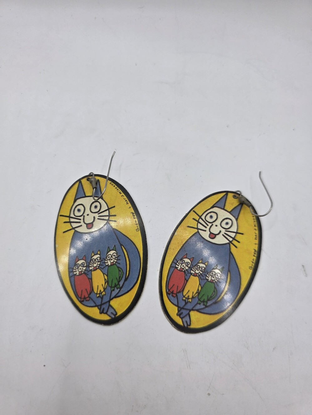 VTG 1986 Boom Boom Wiz Earring "Budapest & Her Wild Kittens" Laurel Burch Style